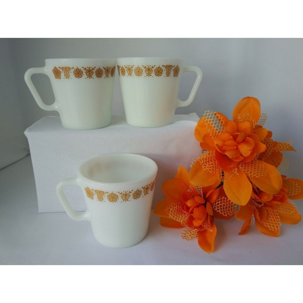 Vintage Pyrex Gold Butterfly Coffee Mugs - set of 3